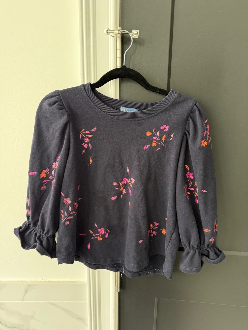 Democracy Navy Long-Sleeve Floral Puff Top